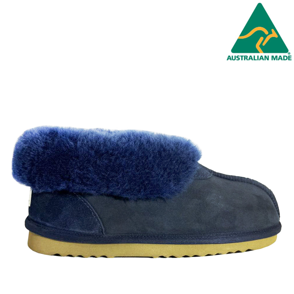 Australian Made Deluxe Wool Collar Slipper - Navy
