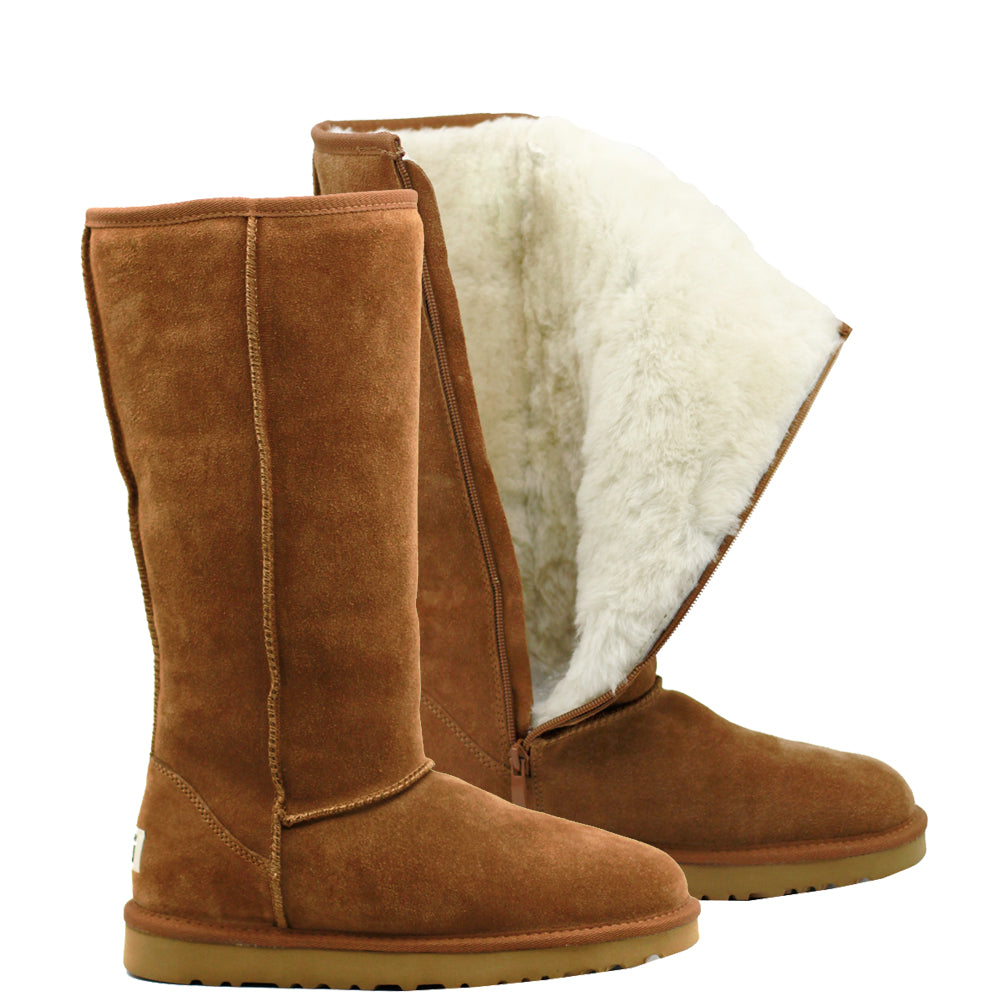 WARATAH UGG Water Resistant Tall Zip Up Boot Chestnut