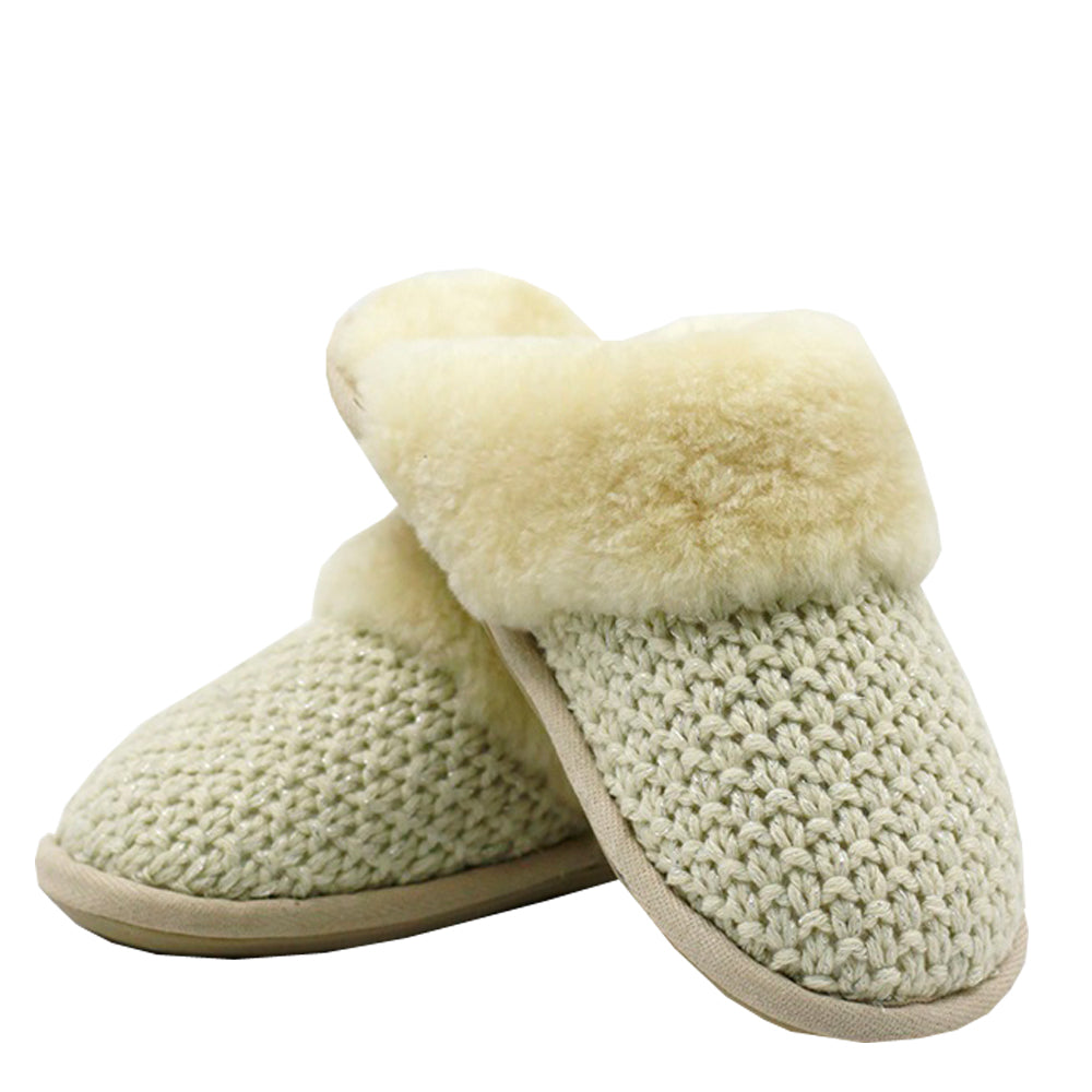 WARATAH UGG® Sheepskin Knit Scuff - Beige