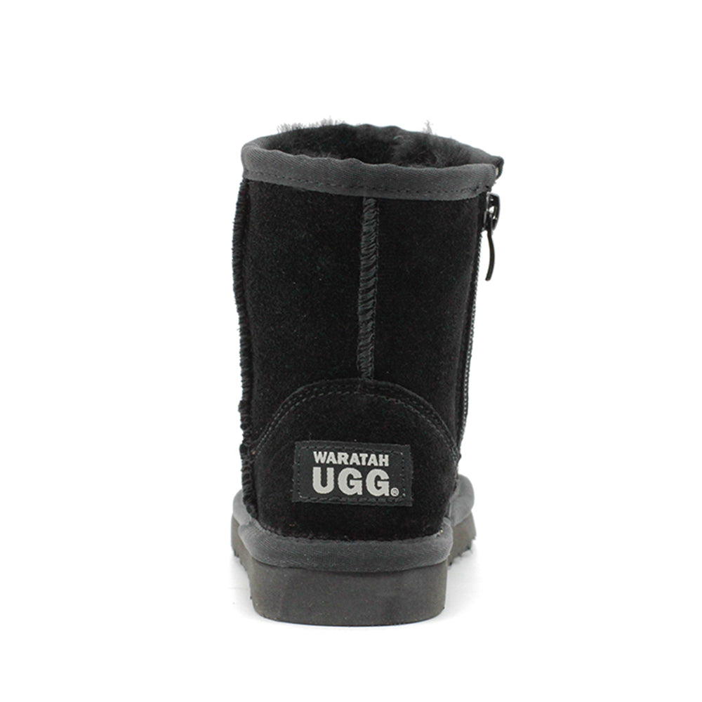 WARATAH UGG® Water Resistant Kids Short Zip Up Boot - Black