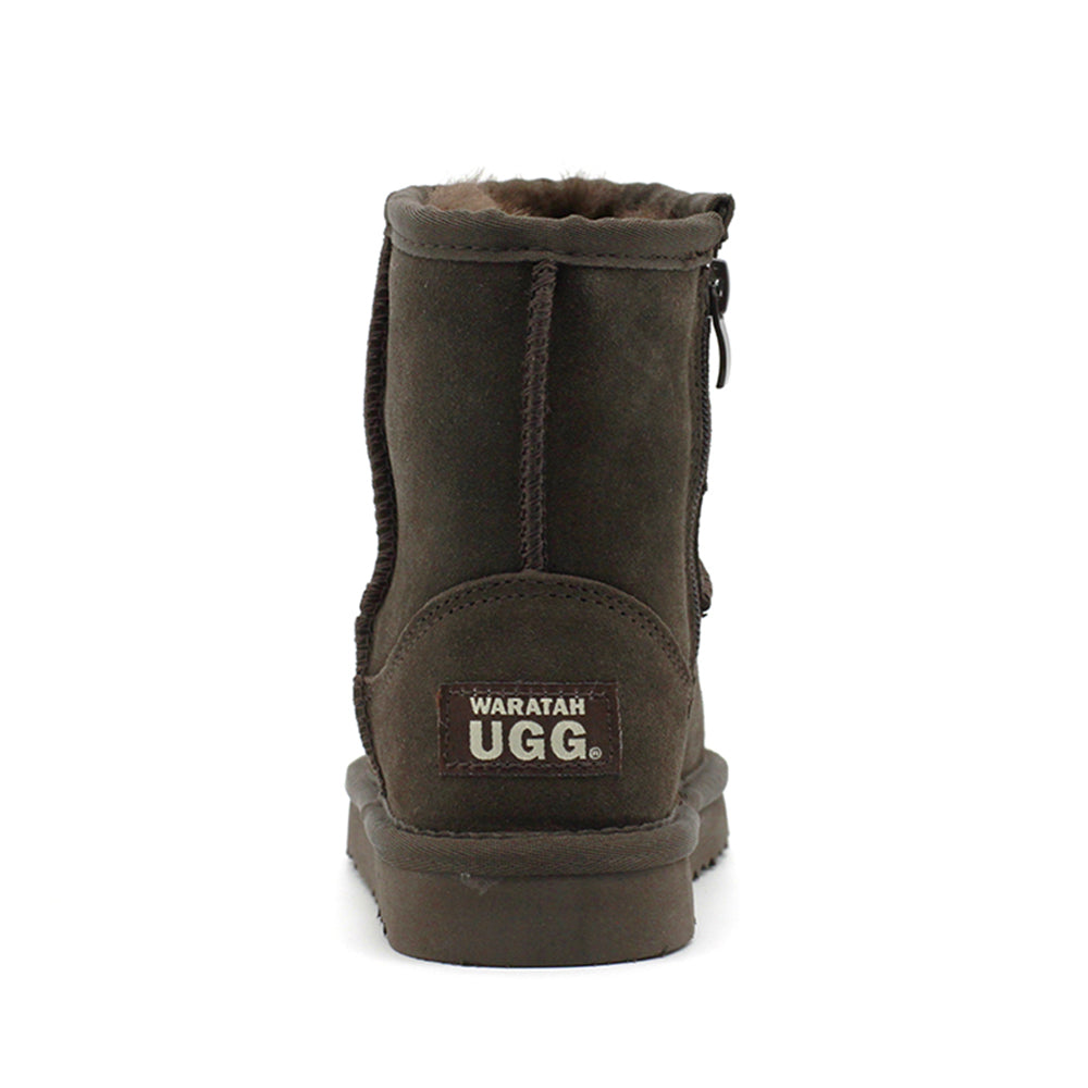 WARATAH UGG® Water Resistant Kids Short Zip Up Boot - Chocolate