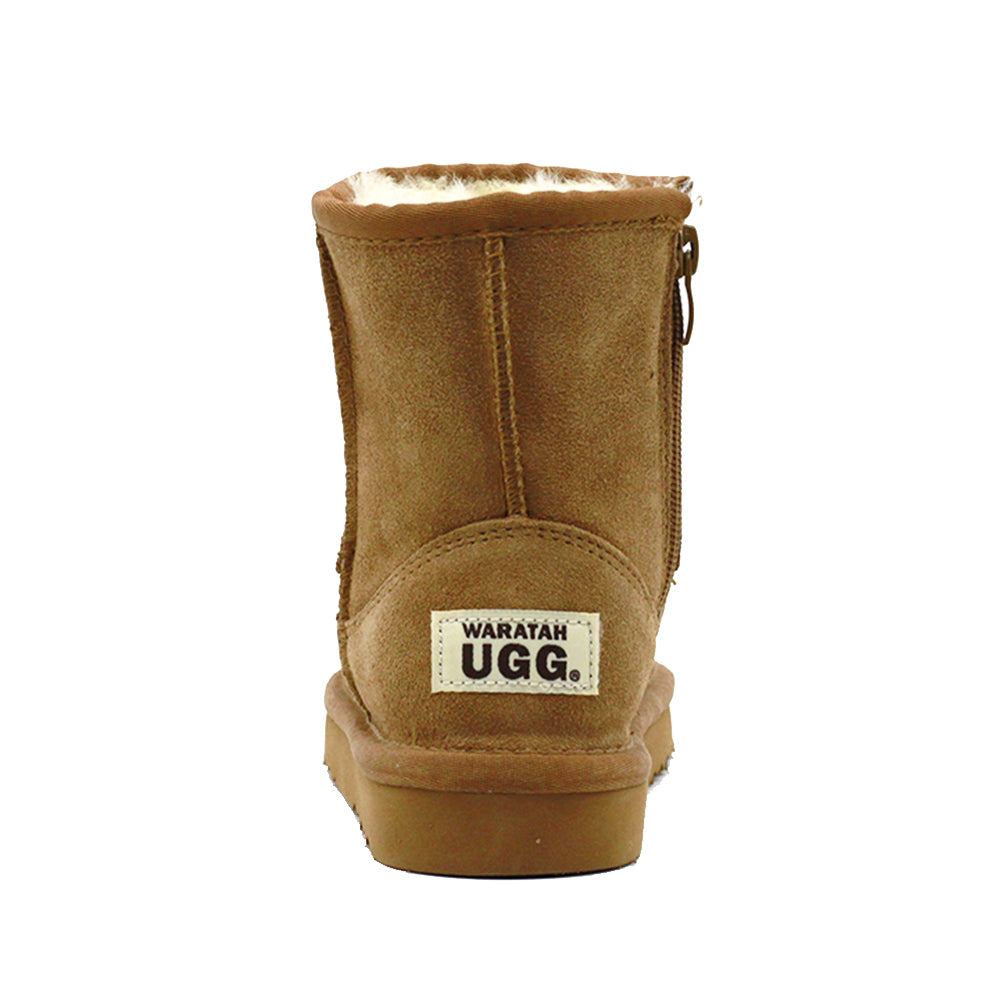 WARATAH UGG® Water Resistant Kids Short Zip Up Boot - Chestnut